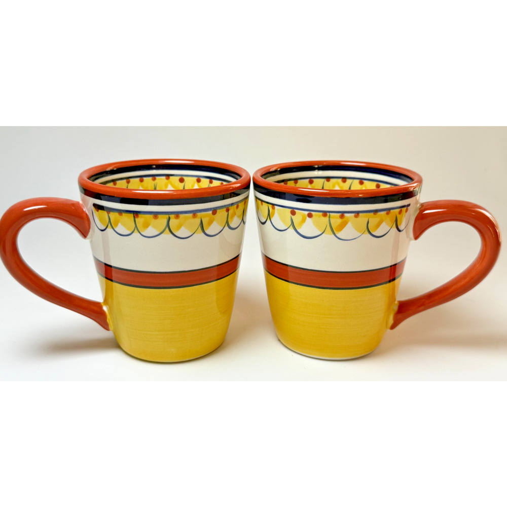 Vintage Pier 1 Del Sol Coffee Tea Mugs Hand Painted Pottery Earthenware Lot of 2